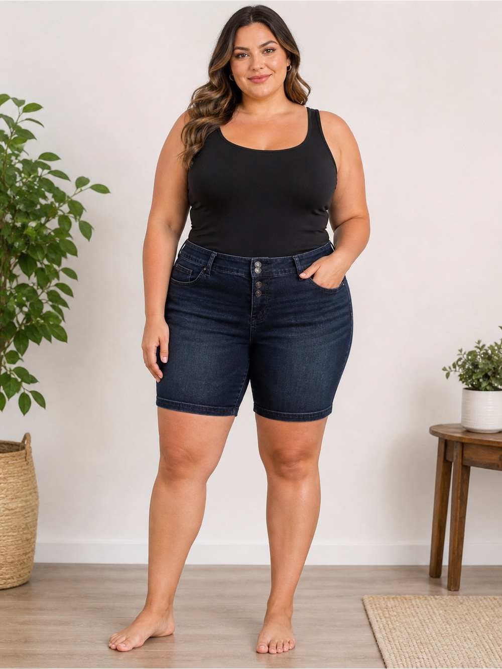 torrid Dark Indigo High-Rise Button-Fly Denim Bermuda Shorts